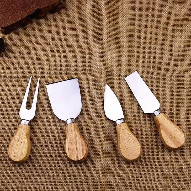 Набор из 4 предметов, нож для сыра из нержавеющей стали с бамбуковой ручкой, слайсер для сыра с деревянной ручкой, нож для сыра, коллекция, резак для сыра