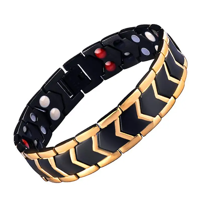 

Fashion Men's Bracelet Adjustable Wristband Magnetic Therapy Energy Golden For Arthritis Pain Relief Titanium Steel Double Row