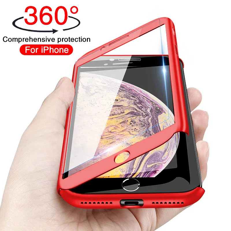 

360 Full Protective Case For iPhone 7 8 6S 6 Plus Cover Case For iPhone X XS 6 7 8 Cover 5 5s se Phone Case Plsatic Coque Glass