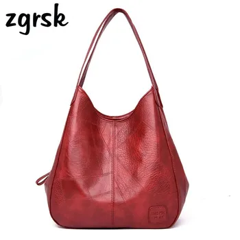 

Vintage Women's PU Leather Handbags High Quality Female Hobos Single Shoulder Bags Solid Multi-pocket Ladies Totes Sac a Main