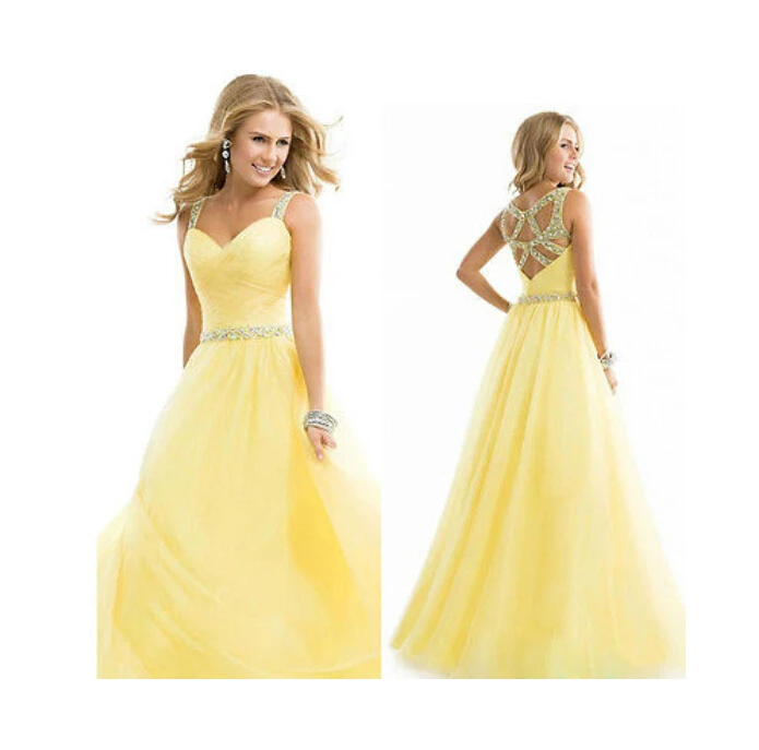 

New Style Yellow Chiffon Party Bridesmaid Women Formal Gown Ball Wedding Prom Party Dress Yellow Color Hot Selling