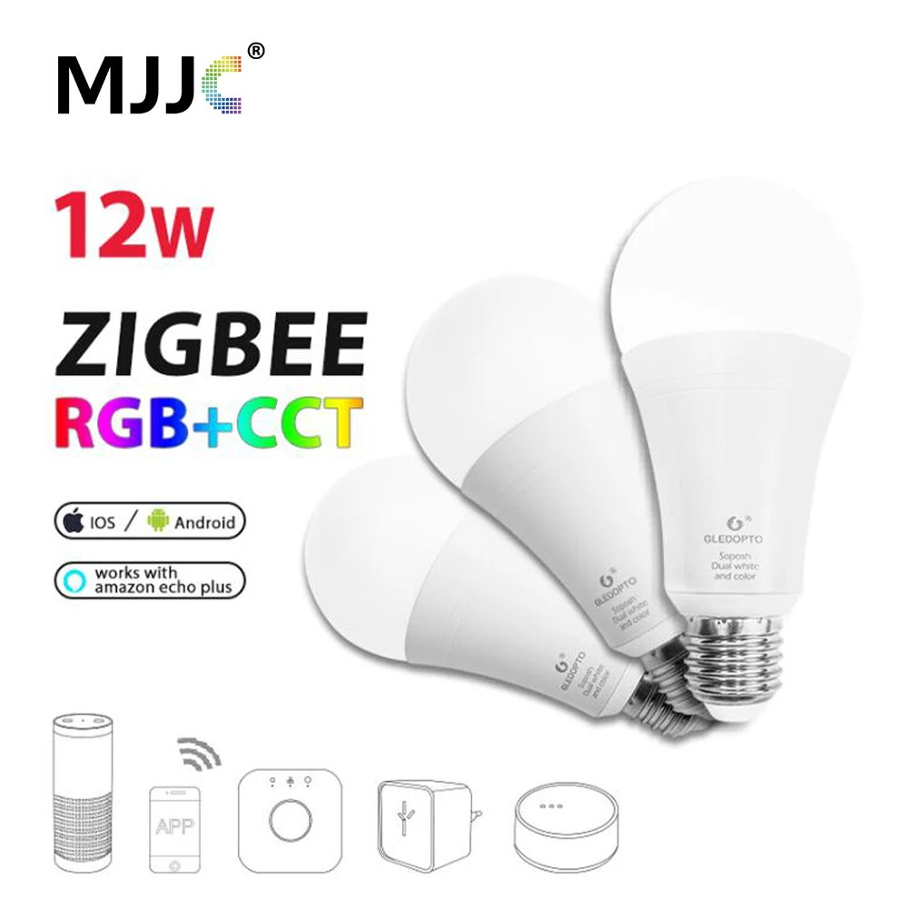 Светодиодный лампочка Zigbee E27 12 Вт E26 Zigbee настенный светильник RGB CCT двойной белый смарт-лампы приложение Управление светодиодный лампы AC 110 V 220 V 230 V Zigbee свет ссылка