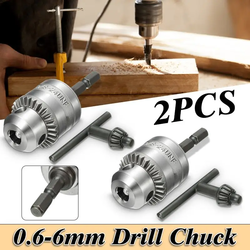 

0.6-6mm Drill Chuck Driver Converter 3/8 Inch 24UNF With 1/4 Inch Hex Shank Adaptor