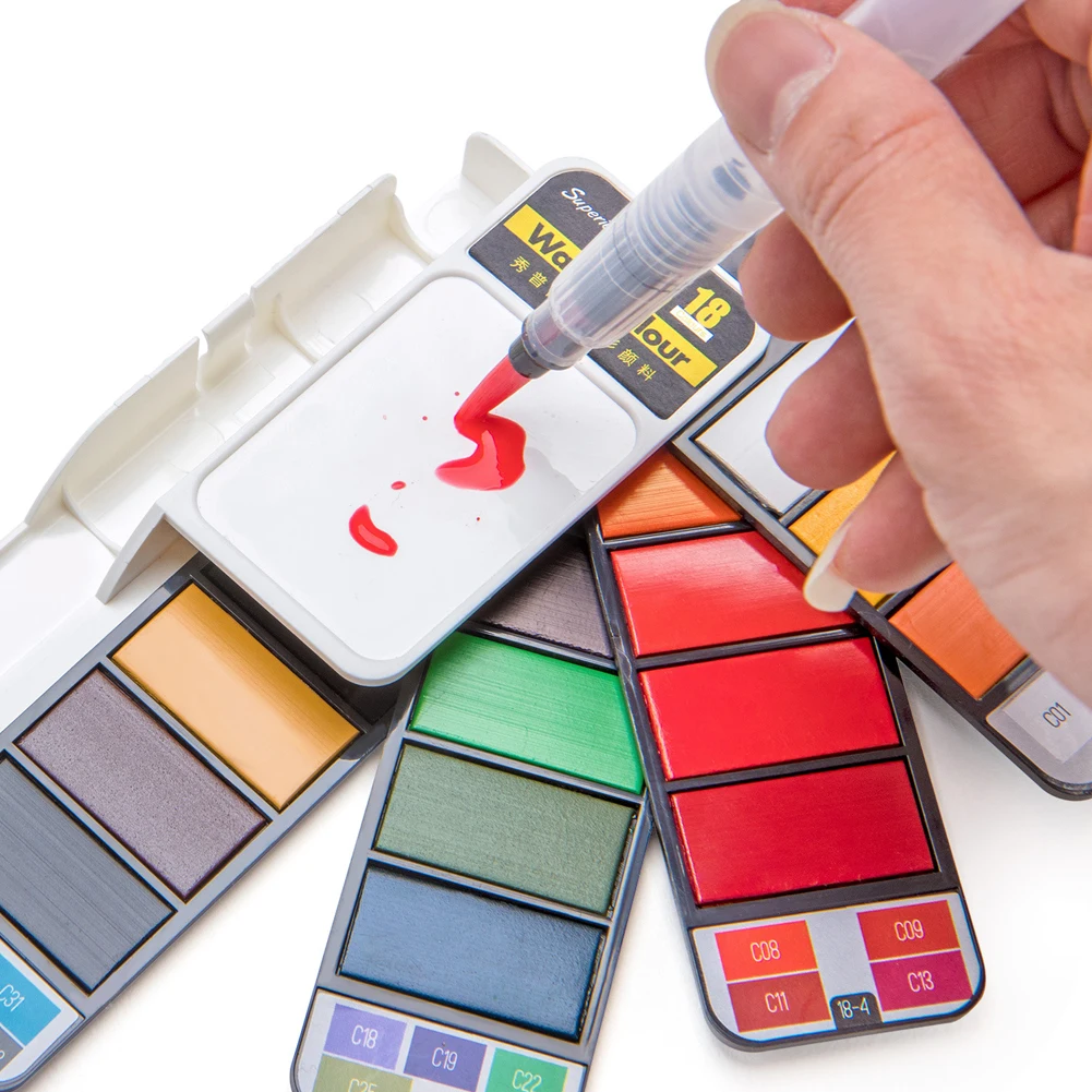 Kopen Levendige Voor Tekening 18 25 33 42 Kleuren Pigment Effen Water Kleur Verf Set Kunst Levert Water borstel Pen Draagbare