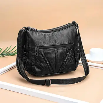 

Brand High Quality Black Small Women Messenger Bags Very Soft Washed PU Leather Bag Fashion Female Purses and Handbag