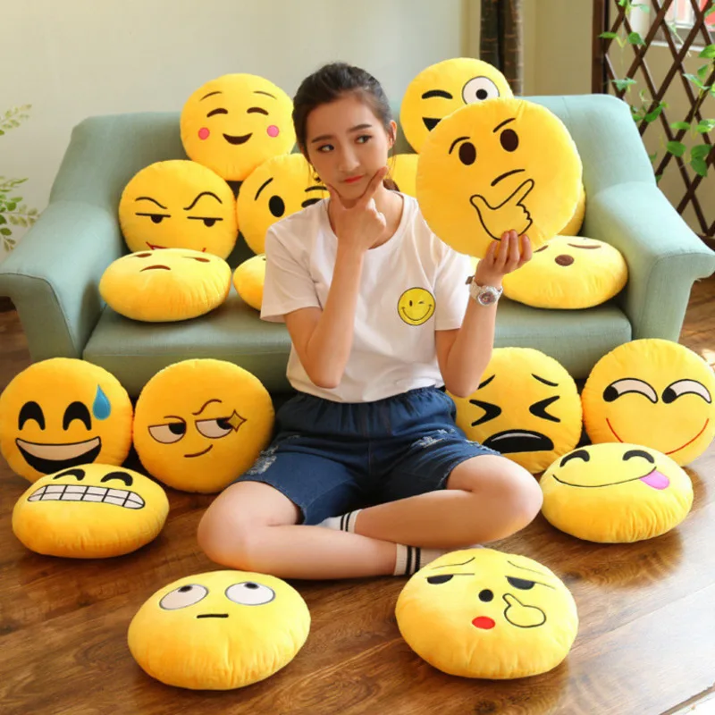 New Smiley Face Qq Emoji Pillows Soft Plush Emoticon Round Cushion Home Decor Cute Cartoon Toy Doll Decorative Throw Pillows 26