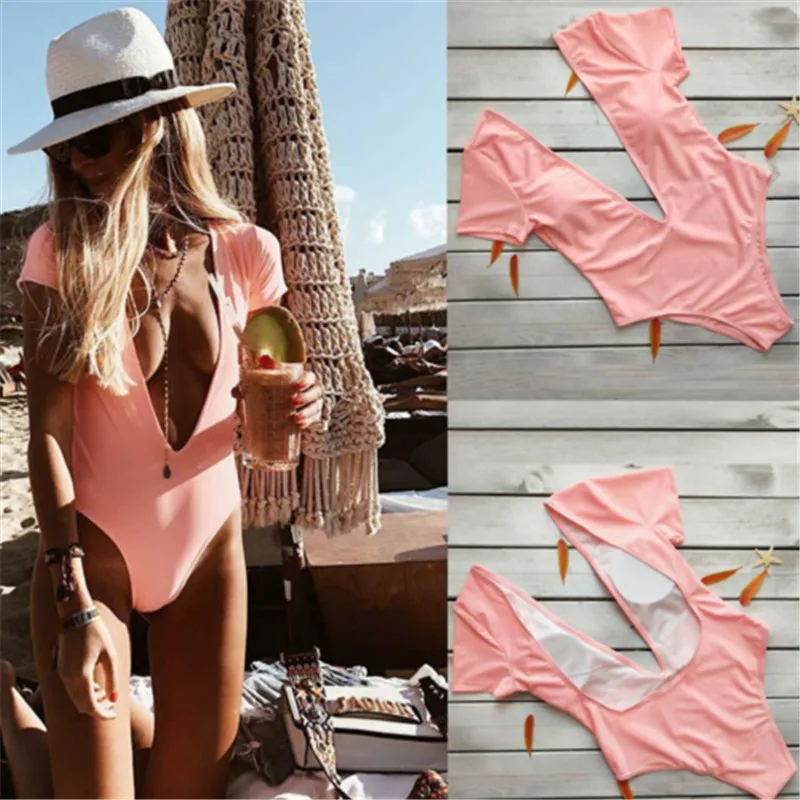 

Women's Swimming Suit Sexy High Cut One Piece Swimsuit Double Sides Solid Women Bathing Suit Bodysuit Beachwear Bandage Monokini