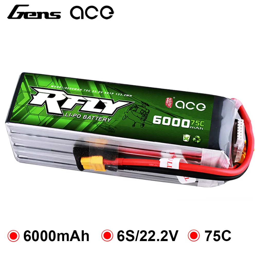 Аккумулятор Gens ace RFly 6000 мАч 22 2 в 75C Max 150C Lipo 6S с вилкой XT60 для квадрокоптера Traxxas |