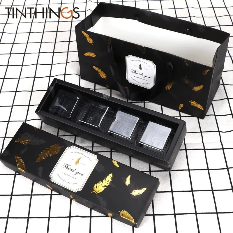 

20 PCS Wedding Box For Candy Chocolate Sweet Gift Box Packaging Black Bronzing Feather Birthday Party Favor Paper Bag Cake Box