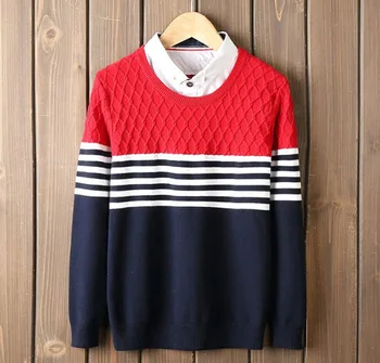 

Children's sweater boy circular collar stripe cotton knit base