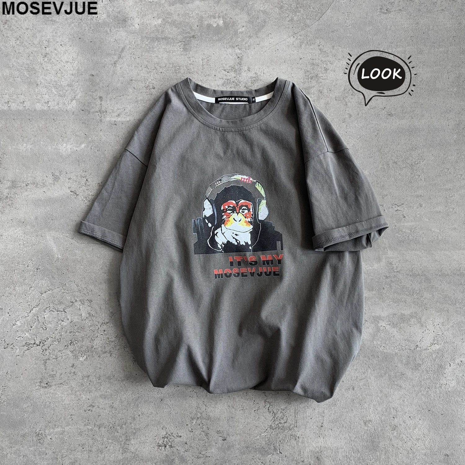 

2019 New 100% Cotton Funny Orangutan Printing Short Sleeved Oversize Casual T-shirt tee Tshirt T shirt