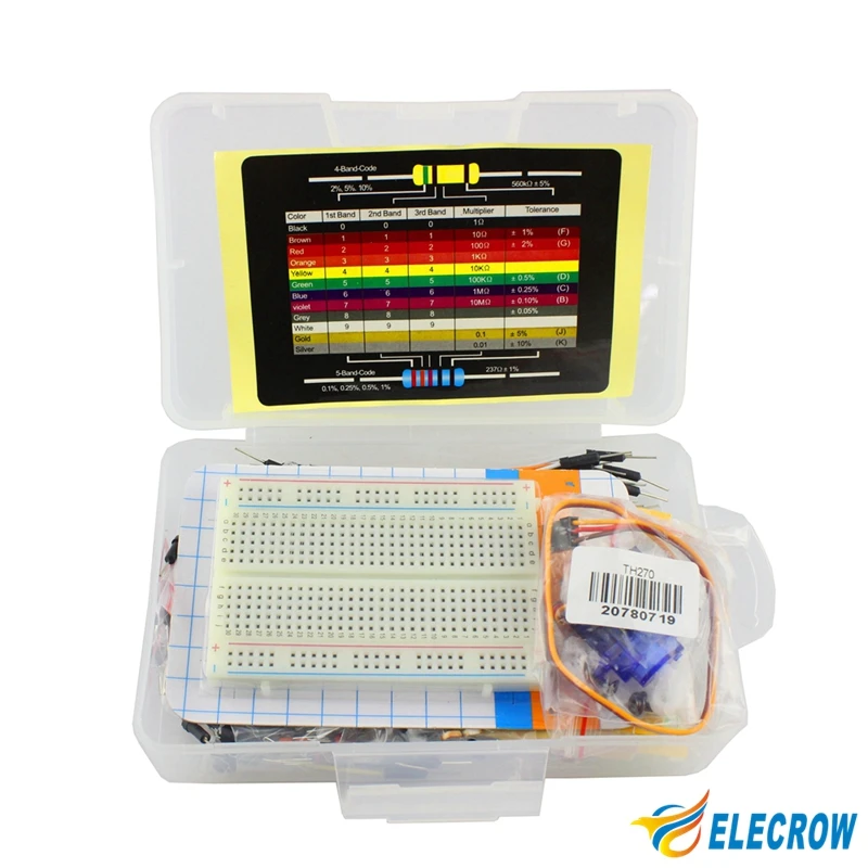Elecrow Starter Kit for Arduino Beginners DIY Component Kit with Resistance Card Bread Board Electronic Parts in Plastic Box