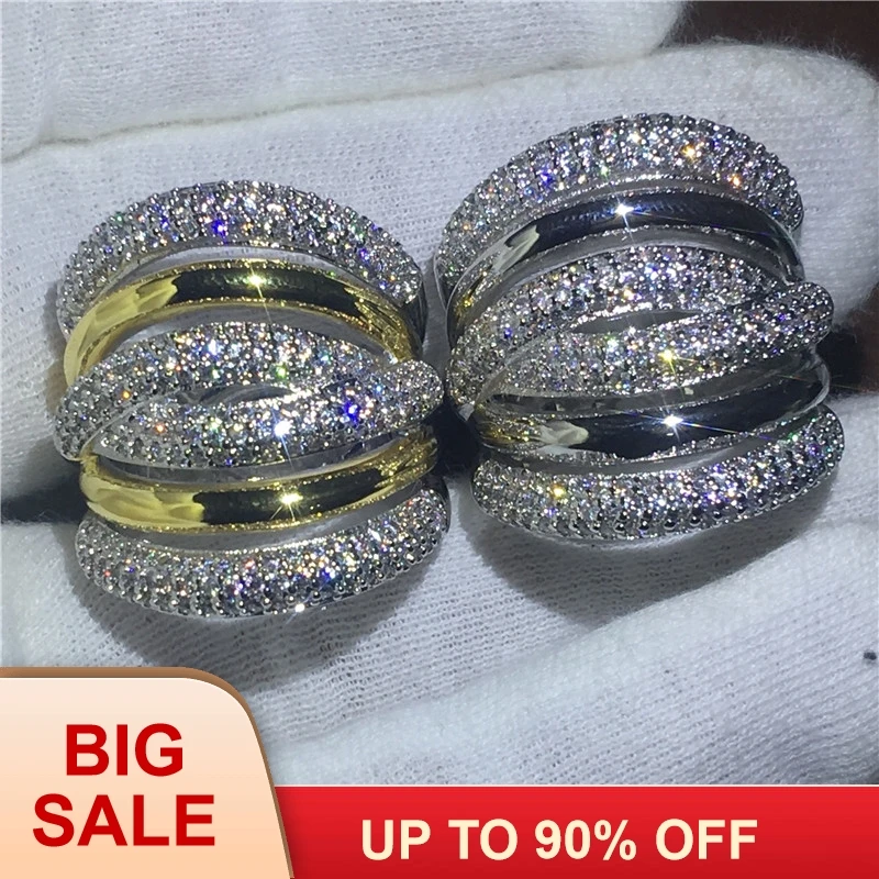 

2018 Big Cross ring Yellow White Gold Filled Engagement wedding band rings for women Pave setting AAAAA zircon crystal Bijoux