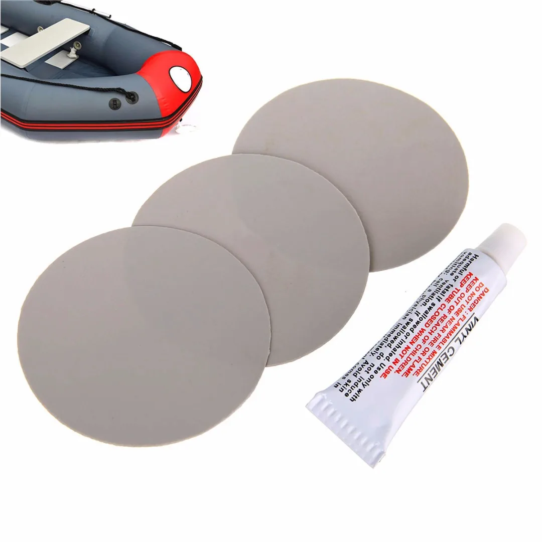 

MAYITR 3 Piece Light Grey Circular PVC Puncture Repair Patches With Glue For Inflatable Rubber Boat Pools Float Air Bed Dinghies