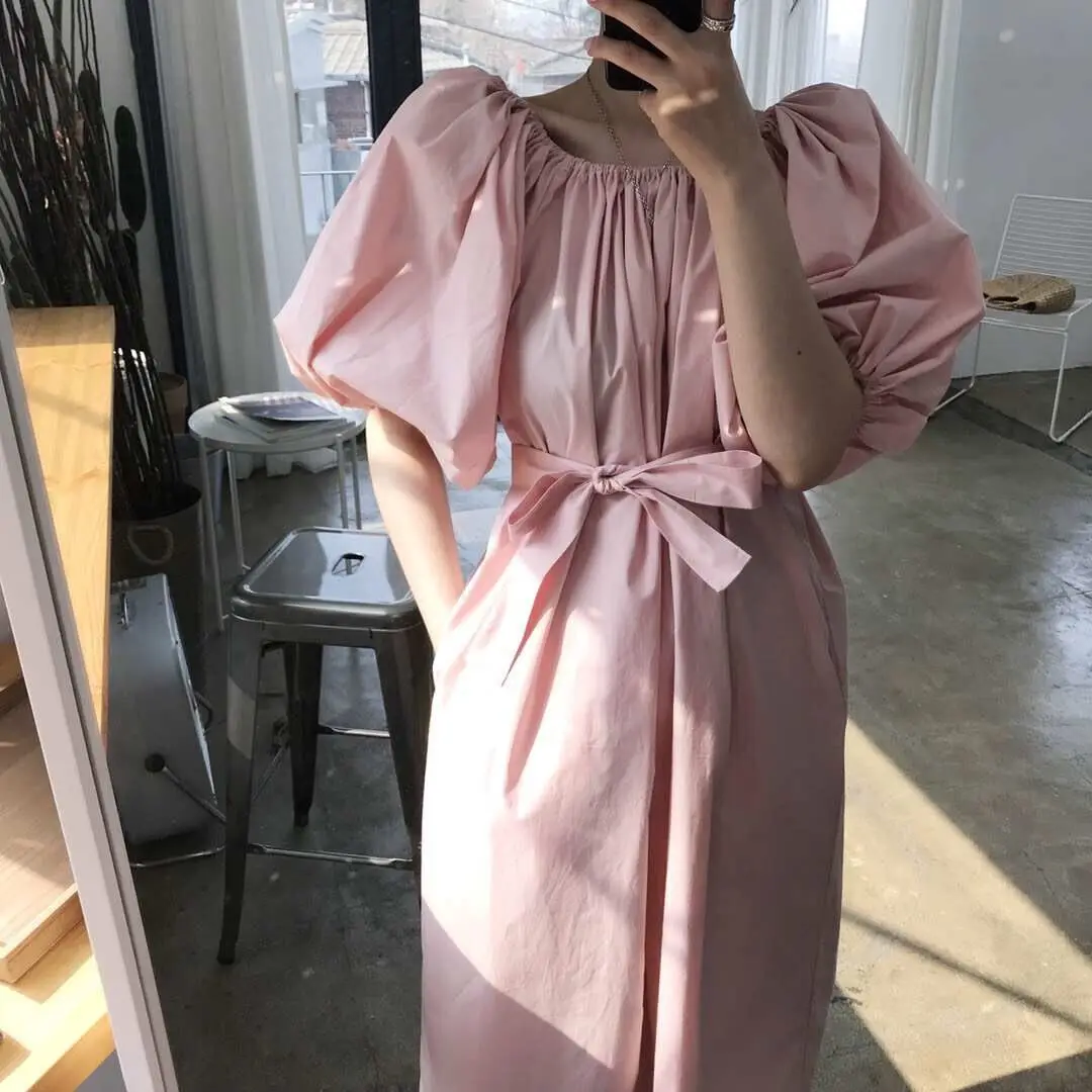 

New 2019 Women dress Seaside Holiday Wind Shoulders Leak A Word Dresses Pink Light Blue 6007