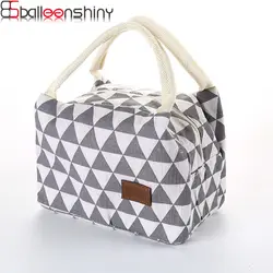 BalleenShiny полосатая сумка для льда из хлопка и льна Модная водостойкая переносная сумка для обеда термоизоляционная сумка для кухни