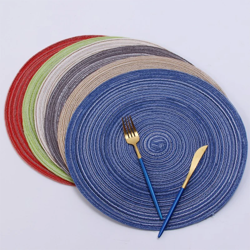 

Sale 1PC Round Design Table Ramie Insulation Pad Solid Placemats Linen Non Slip Table Mat Kitchen Home Accessories Decoration