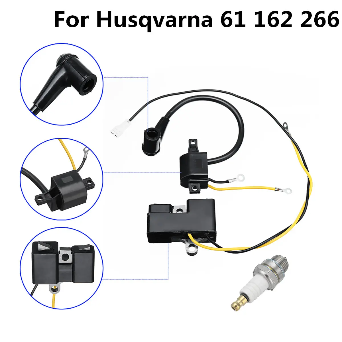 2 Parts Ignition Coil Spark Plug Set for Husqvarna 61 162 266 Jonsered