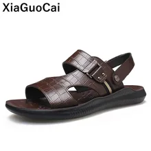 Летние мужские повседневные шлепанцы; сандалии; Два использования; пляжная обувь для улицы; вьетнамки из крокодиловой кожи с пряжкой и ремешком; нескользящие шлепанцы; Новинка