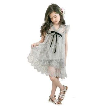 

tulle lace ruffle loose dot dress age for 3-14 yrs little girls vintage princess gown summer sleeveless beach clothes baby frock
