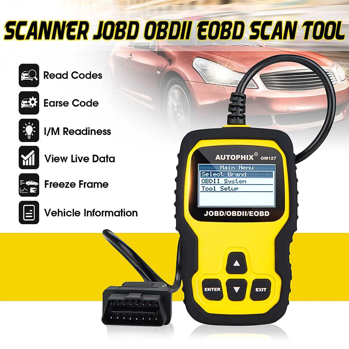 

OM127 Car Scanner JOBD OBDII EOBD Fault Code Reader Auto Diagnostic Scan Tool Support English and Russian Language