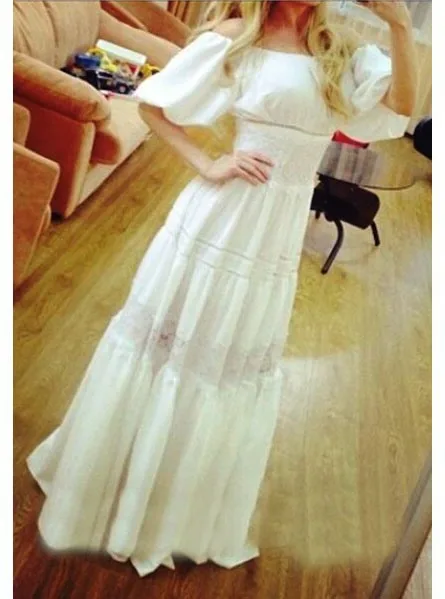 

Women Maxi Dresses Elegant White Casual Spring Office Lady Vintage Aline Lantern Sleeve High Waist Solid Female Fashion Dress