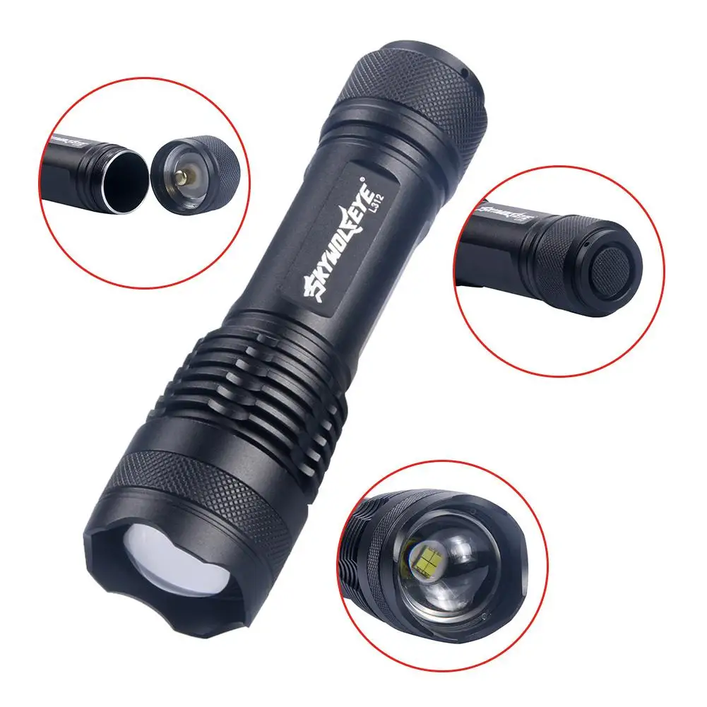SKYWOLFEYE 5000Lumens Zoomable XH P50 LED Flashlight 5 Modes 18650 3
