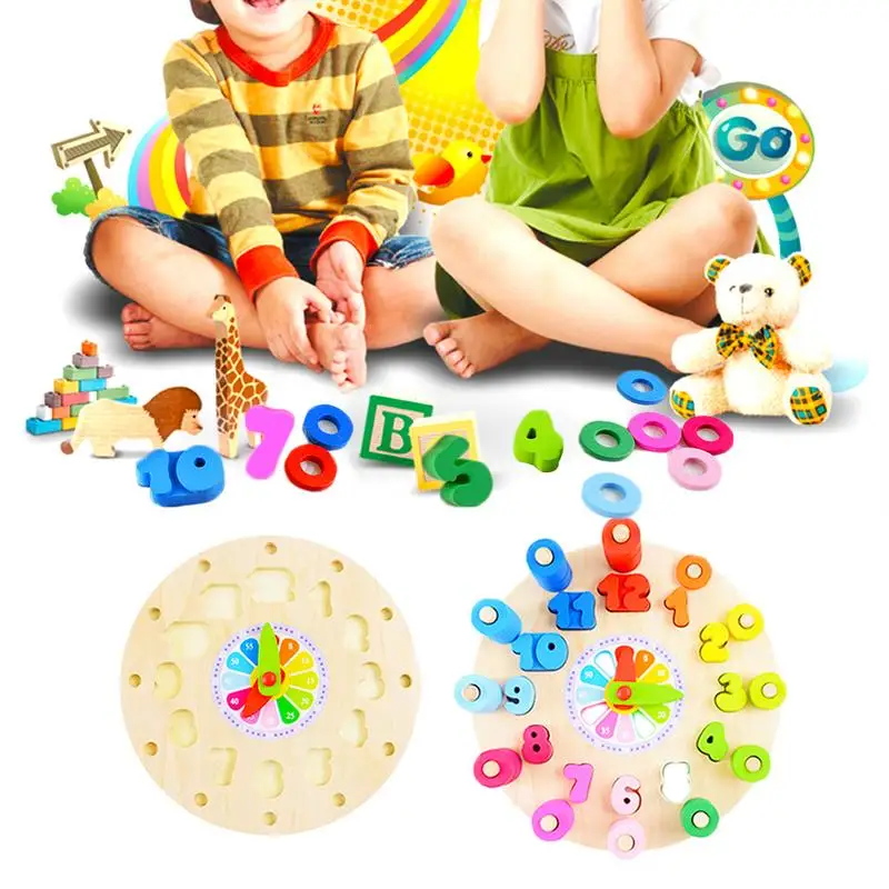 

Kids Wooden Peg Puzzles Play Set Numbers Counting Learning Montessori Toy Children Educational Digital Clock Wooden Stacking Toy