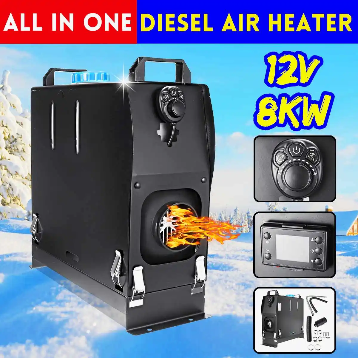 

8KW Car Heater 12V All In One Diesel Air Heater New Knob Switch/LCD Monitor Remote Control Parking Heater For RV Motorhome Boat