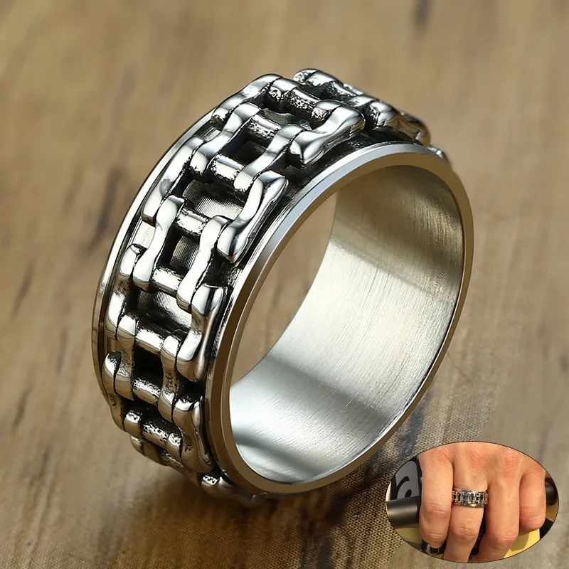 

Punk Width Spinner Rings for Men Jewelry Stainless Steel Bike Chain Black Gold Silver