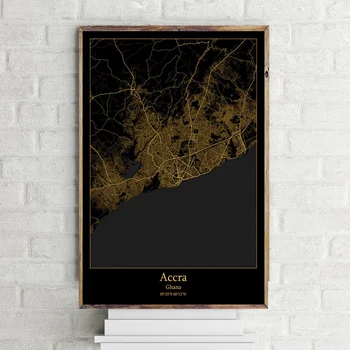

Ghana city map Accra city map Modern City Black and Gold City Maps Map Canvas Art Print Wall Pictures for Living Room No Frame