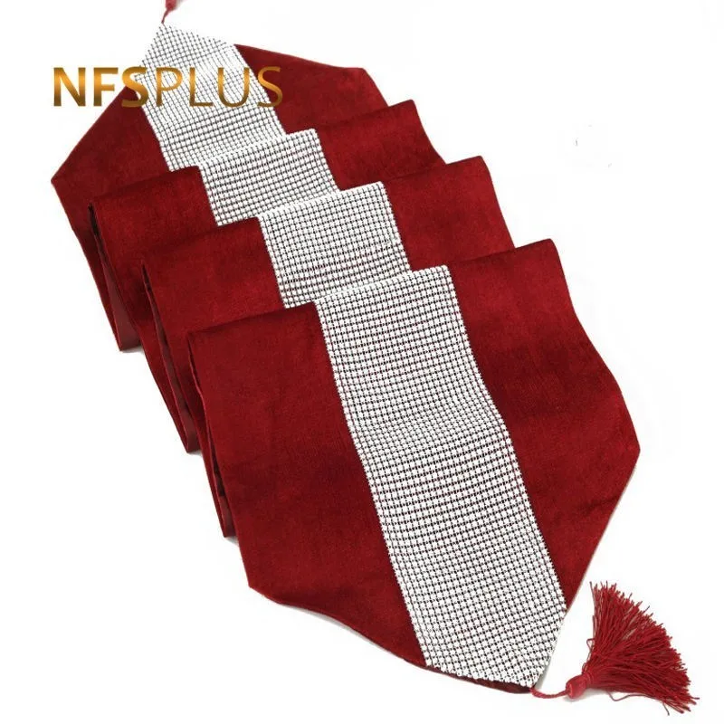

Luxury Table Runner With Tassel Purple Red Champagne Artificial Silk Diamond Tablecloth Decorative Table Cloth Cover Placemats