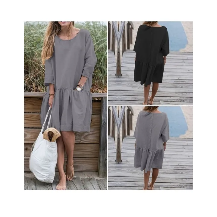 

2019 New Fashion Long Sleeve Summer Dress Sexy Ruffles Women Loose Mini Dresses Plus Size Solid Shirt Dress
