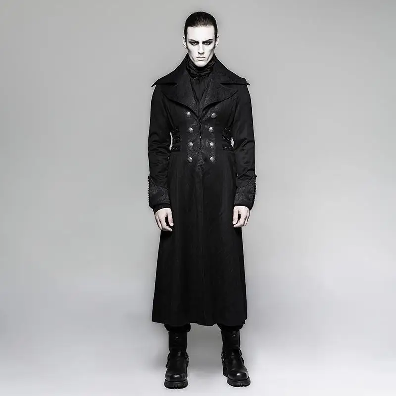 

Punk Rave Men's Steampunk Stripes Long Coat Black Y-742