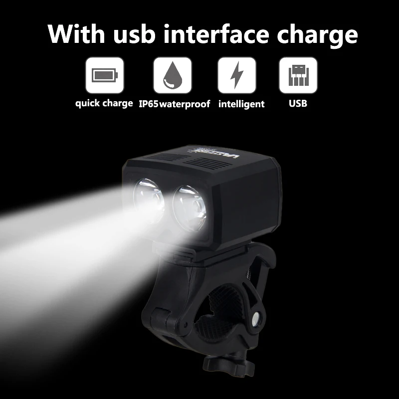 Водонепроницаемый велосипедный фонарь светодиодный с USB 2 светодиода XM L T6 5