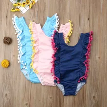 Летние красивые цельные костюмы для маленьких девочек, купальник, Одноцветный бикини с кисточками, купальный костюм для плавания, years лет
