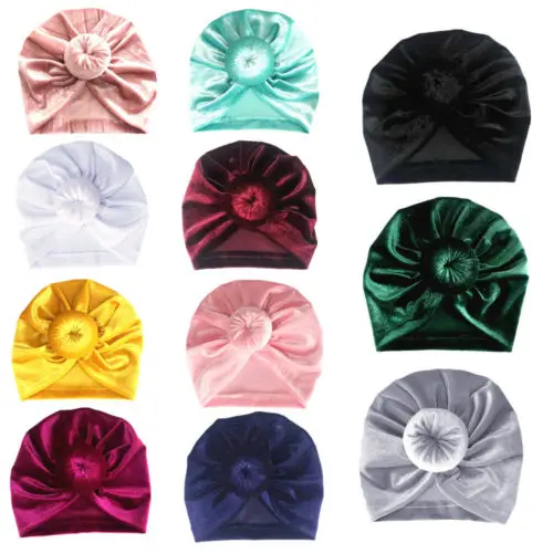 

Girl Kid Baby Gold Velvet Bow Hairband Headband Stretch Turban Head Wrap Newborn