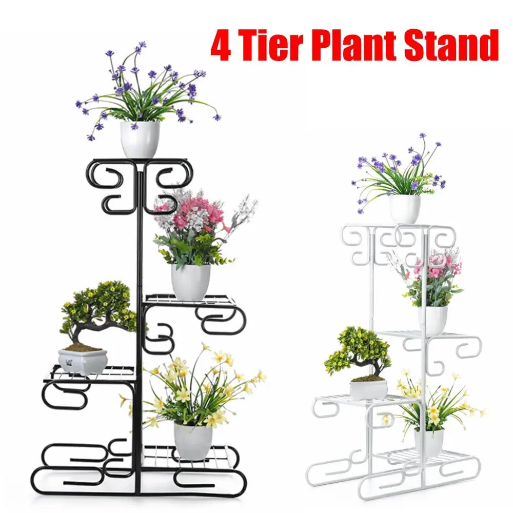 4 уровня белый/черный металл завод Стенд Дисплей Полка держатель домашний декор для помещений сад балкон полка для цветочных горшков стеллаж