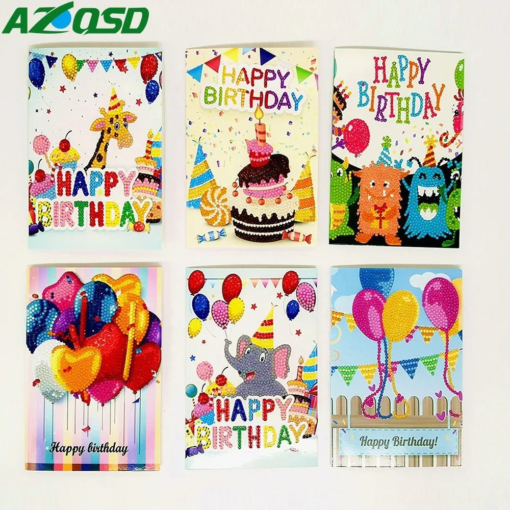 Azqsd Joyeux Anniversaire Cartes De Voeux Diamant Peinture Diamant Broderie Enfants A La Main Bricolage Anniversaire Voeux Carte Cadeau Aliexpress