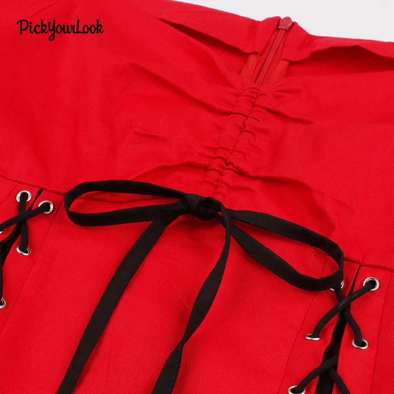 PickyourLook Lace Dress Pleated Midi Vintage Party Rockabilly Dress Ruched vestidos Gothic Tunic Dresses Hepburn Plus Size Dress