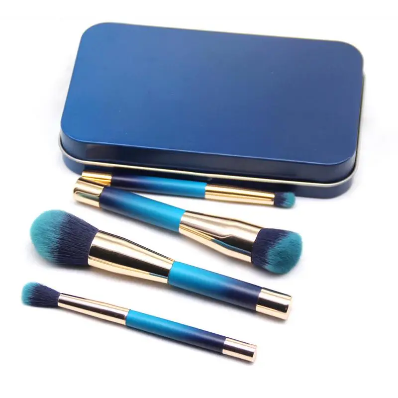 4 шт./1 комплект синий Магнитный макияж набор кистей косметический набор de pinceis de maquiagem набор кистей для макияжа с железной коробкой