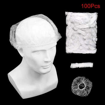 

100pcs/set One-Off Elastic Shower Hat Bathroom Products Hair Bonnet Clear Hair Salon Disposable Shower Caps Bath Caps