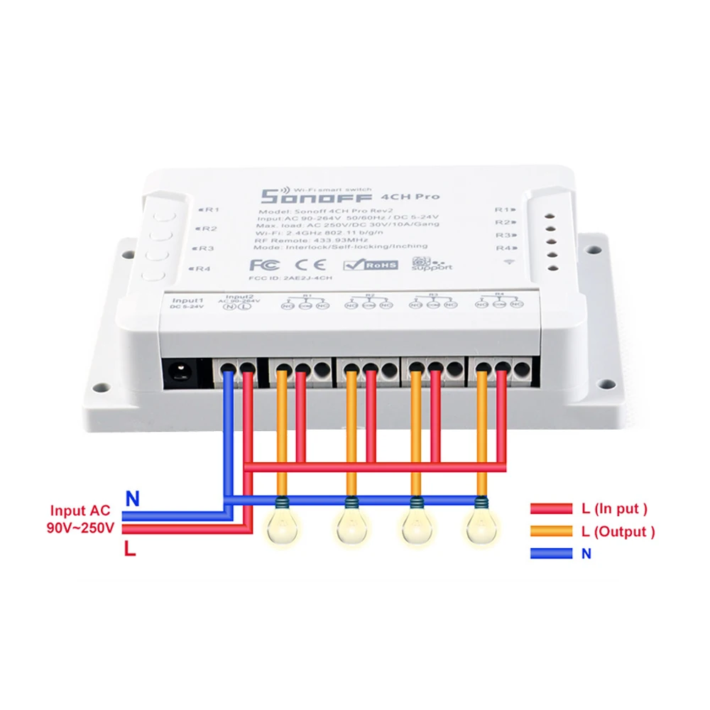 Sonoff 4CH Pro и R2 Wi Fi Smart Switch банды 4 канала 433 мГц РФ дистанционного Wifi освещение