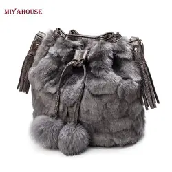 Miyahouse леопардовая женская сумка на плечо с меховым шариком плюшевая кожаная женская сумка-мессенджер модная женская сумка-мешок через