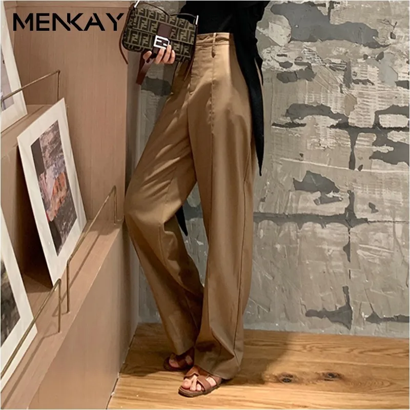 

MENKAY Elegant Solid Large Sizewomen Straight Pants Bow Tie High Waist Streetwear Female Pant Casual Office Ladies Trousers 2019