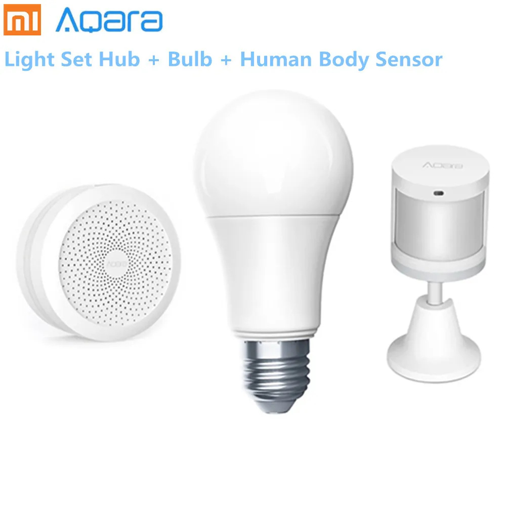 Оригинальный Смарт комплект Xiaomi Aqara хаб + лампа датчик человеческого тела ZigBee для