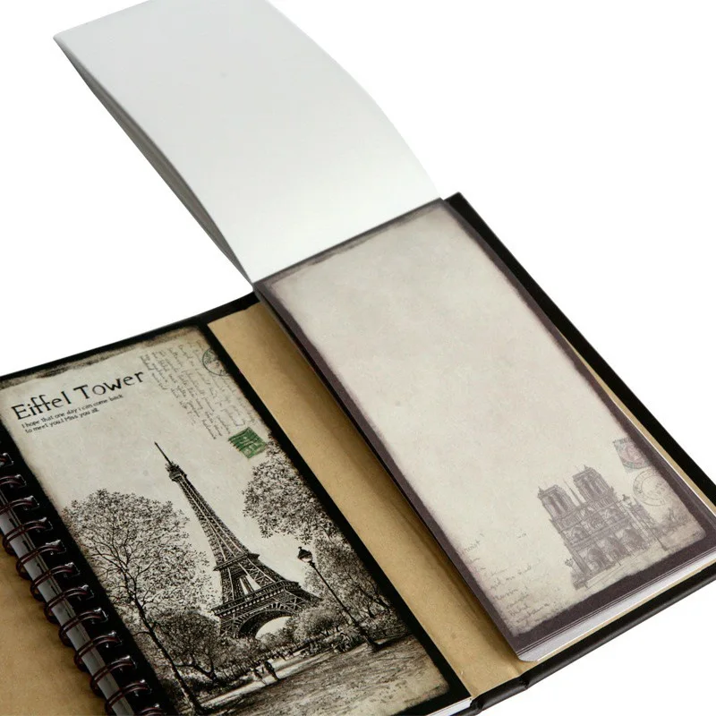 Creative Vintage Three Fold Notebook Classic Student Mini Eiffel Tower Portable Notepad Diary Planner Memo Pad(Style Random)