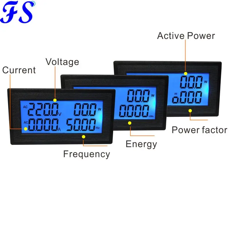 Цифровой вольтметр с ЖК-дисплеем, амперметр, переменный ток 0-500 В, измеритель напряжения, измеритель коэффициента мощности, измеритель частоты и энергии, PF AC 0-100A для фазового переменного тока