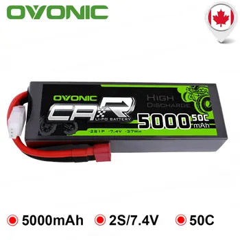

OVONIC 5000mAh Lipo 2S 50C Batteries Pack Deans T Plug 7.4V for Redcat 1/8 1/10 RC Car Emaxx Traxxas Slash Boat Heli