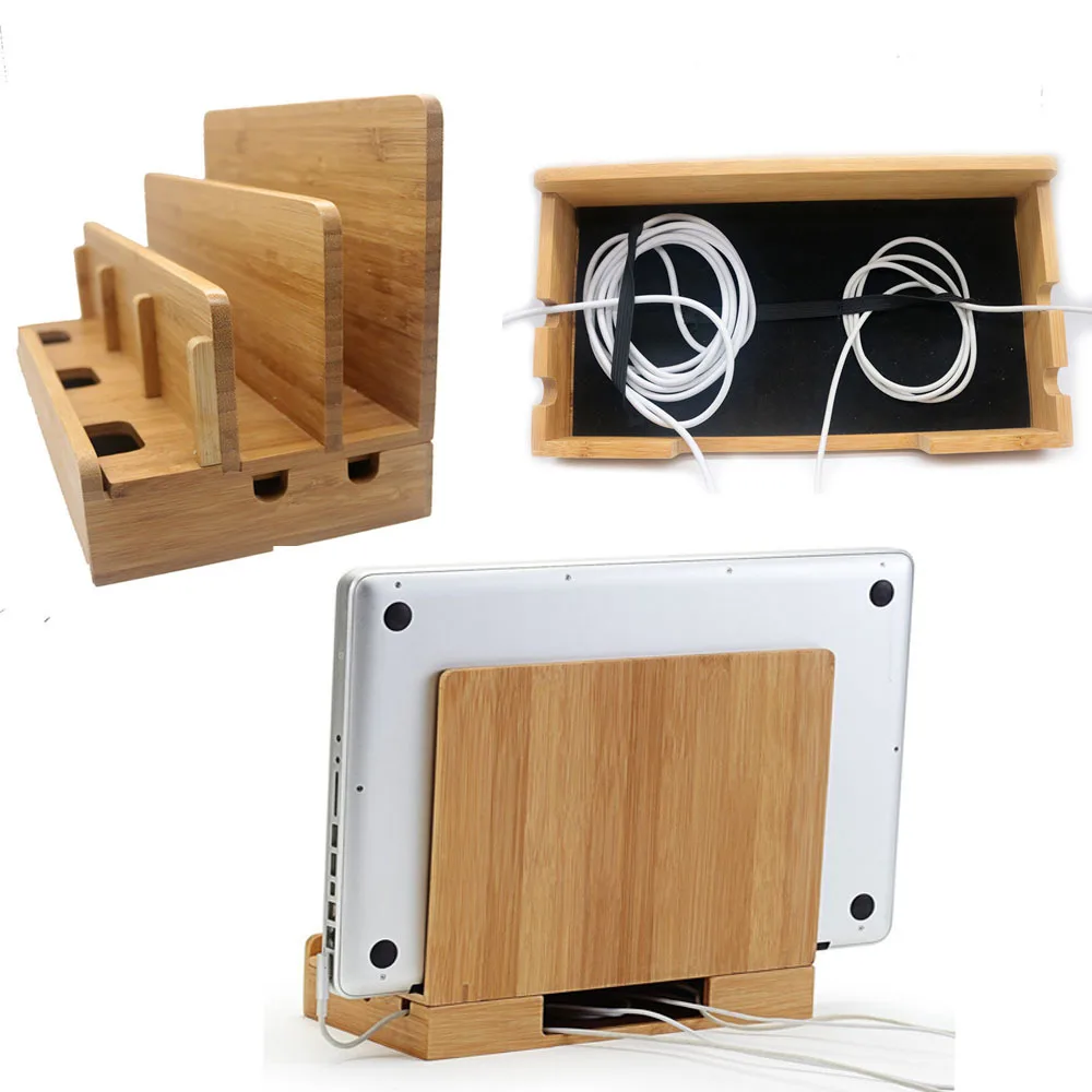 Бамбуковая деревянная многофункциональная настольная зарядная док-станция, держатель для зарядного устройства, подставка, совместимая со смартфонами iPhone iPad Imac